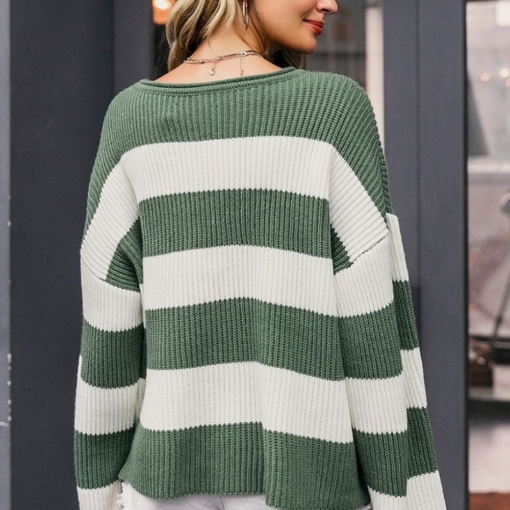 Boutique Super Cozy Stripe Slouchy Sweater - Picture 4 of 7